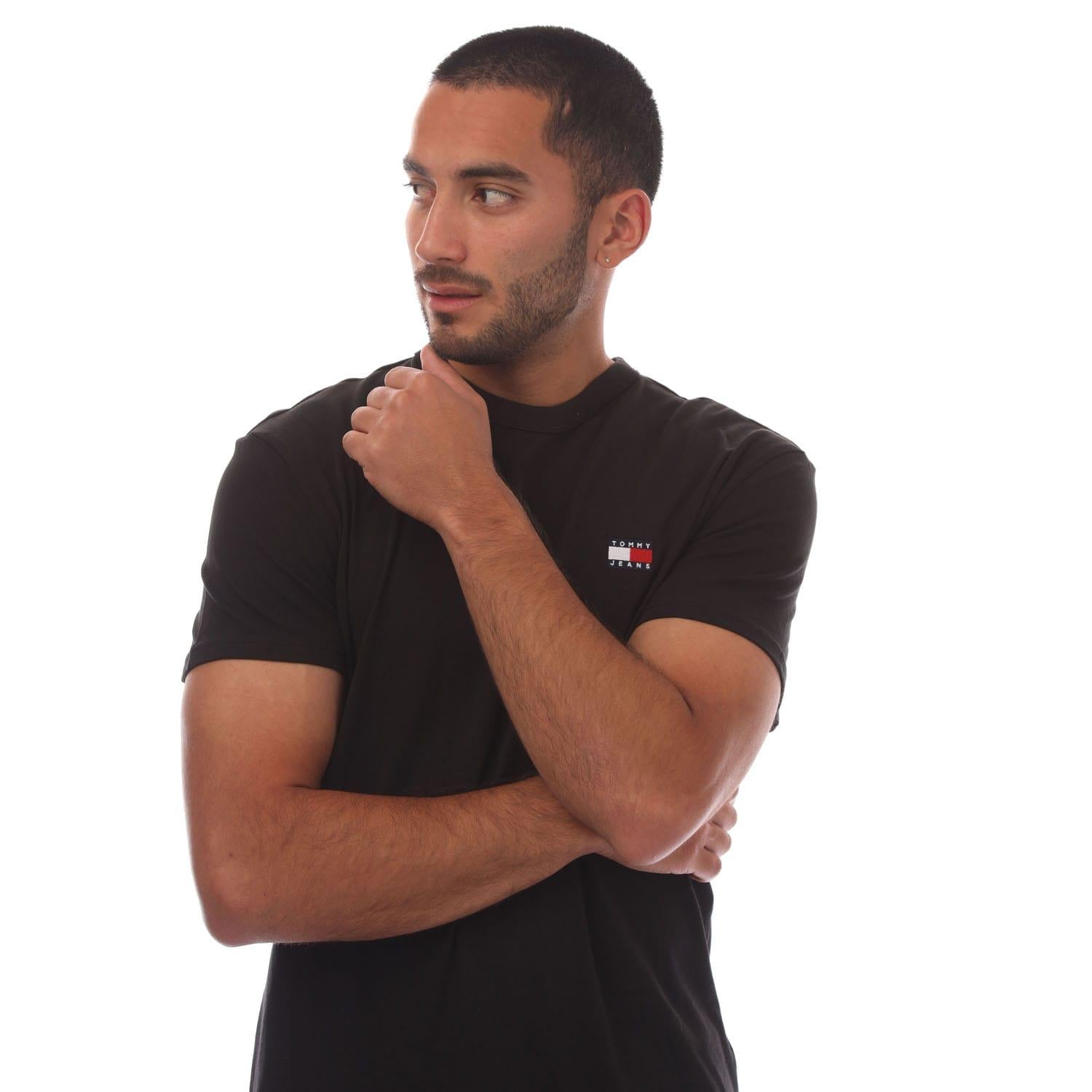 Black - Side - Tommy Jeans Mens Tonal Badge T-Shirt
