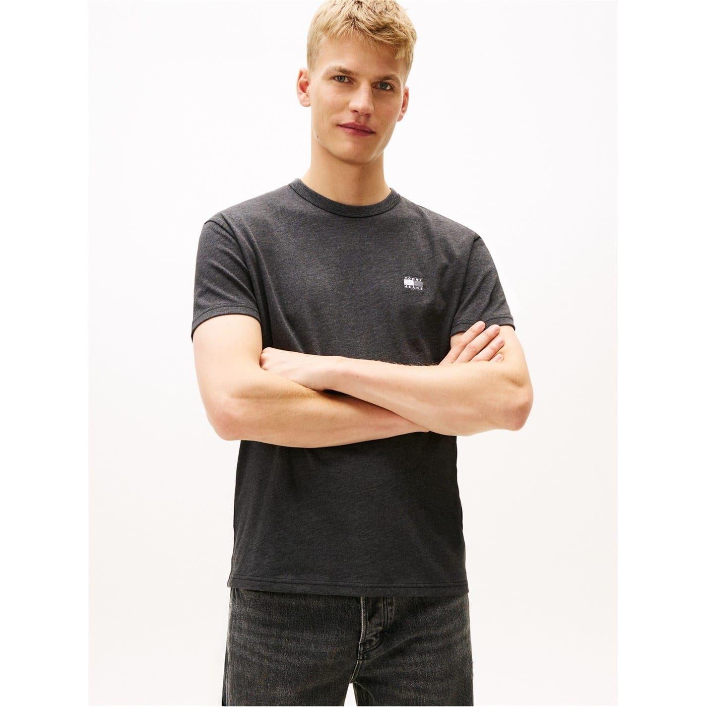 Black Heather - Back - Tommy Jeans Mens Tonal Badge T-Shirt