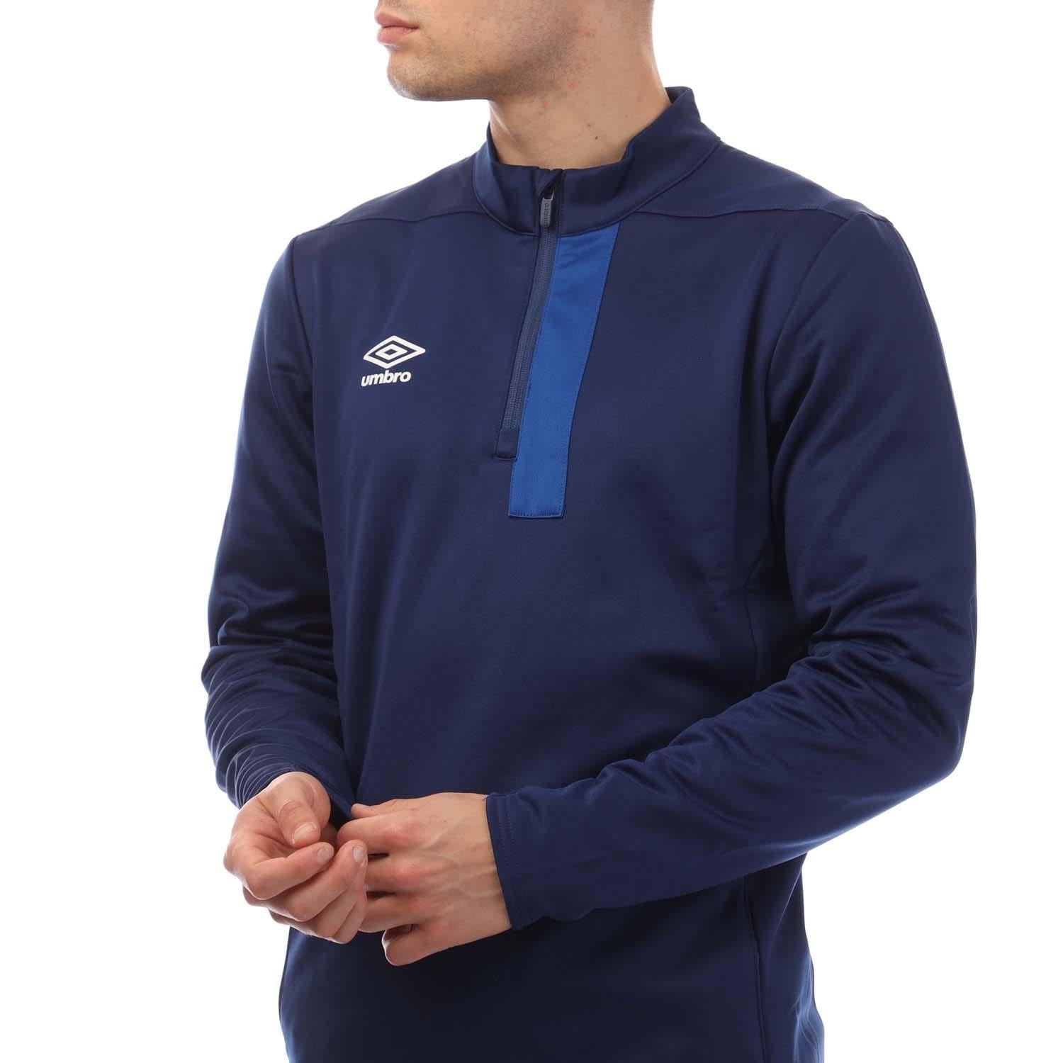 Blue - Front - Umbro Mens Premier Quarter Zip Fleece Top