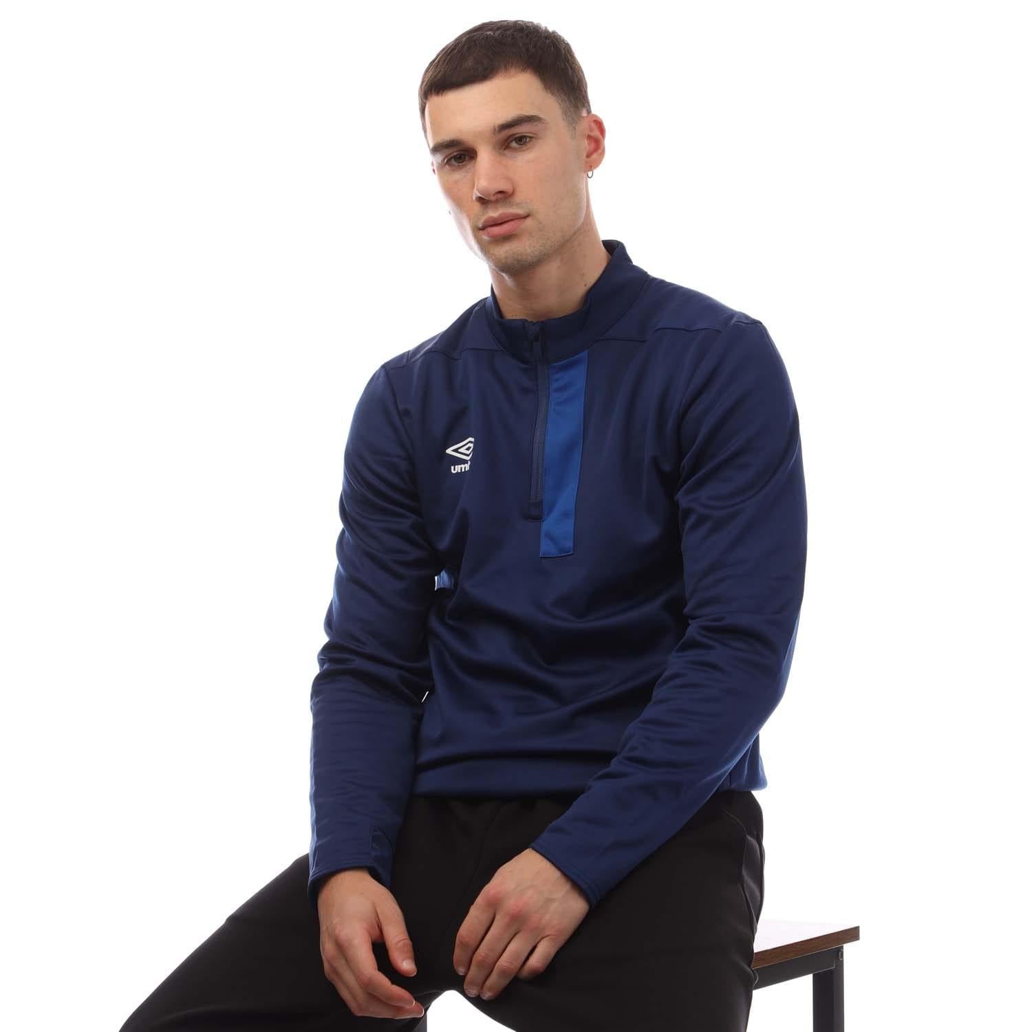 Blue - Lifestyle - Umbro Mens Premier Quarter Zip Fleece Top