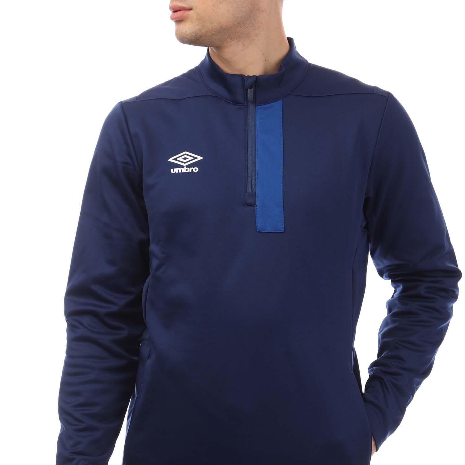 Blue - Side - Umbro Mens Premier Quarter Zip Fleece Top