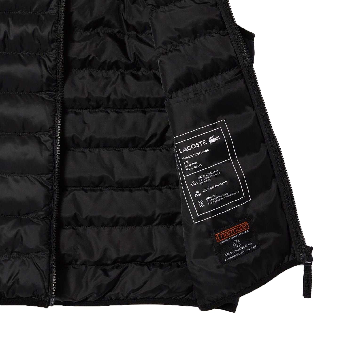Black - Side - Lacoste Mens Water Repellent Padded Gilet