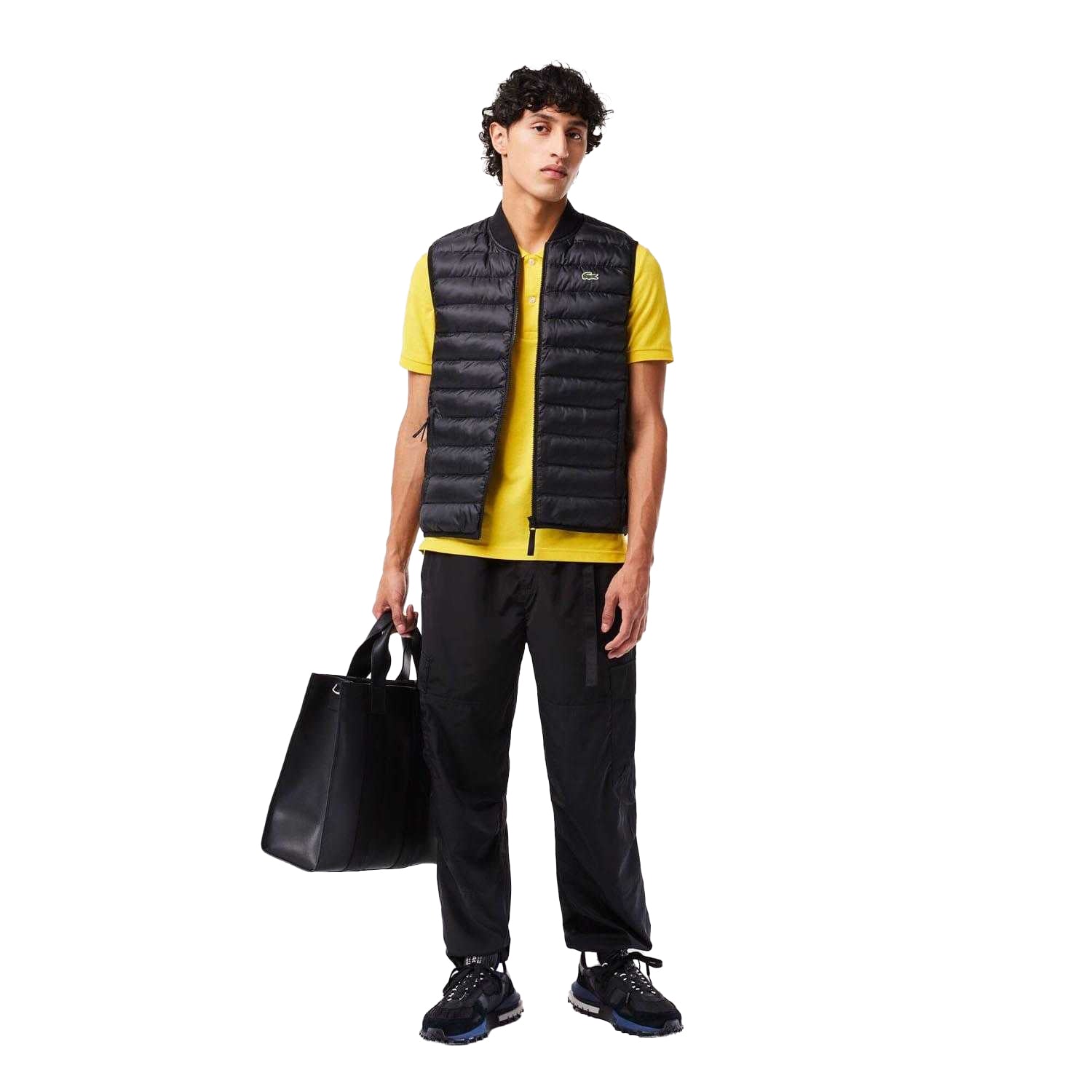 Black - Close up - Lacoste Mens Water Repellent Padded Gilet