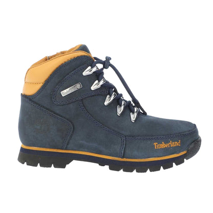 Navy - Side - Timberland Childrens-Kids Euro Rock Leather Mid Cut Boots