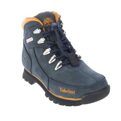 Navy - Front - Timberland Childrens-Kids Euro Rock Leather Mid Cut Boots
