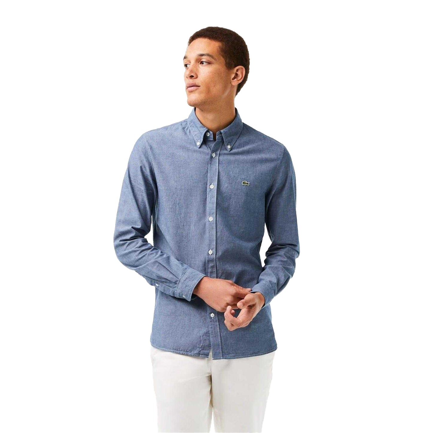 Blue - Side - Lacoste Mens Chambray Slim Shirt