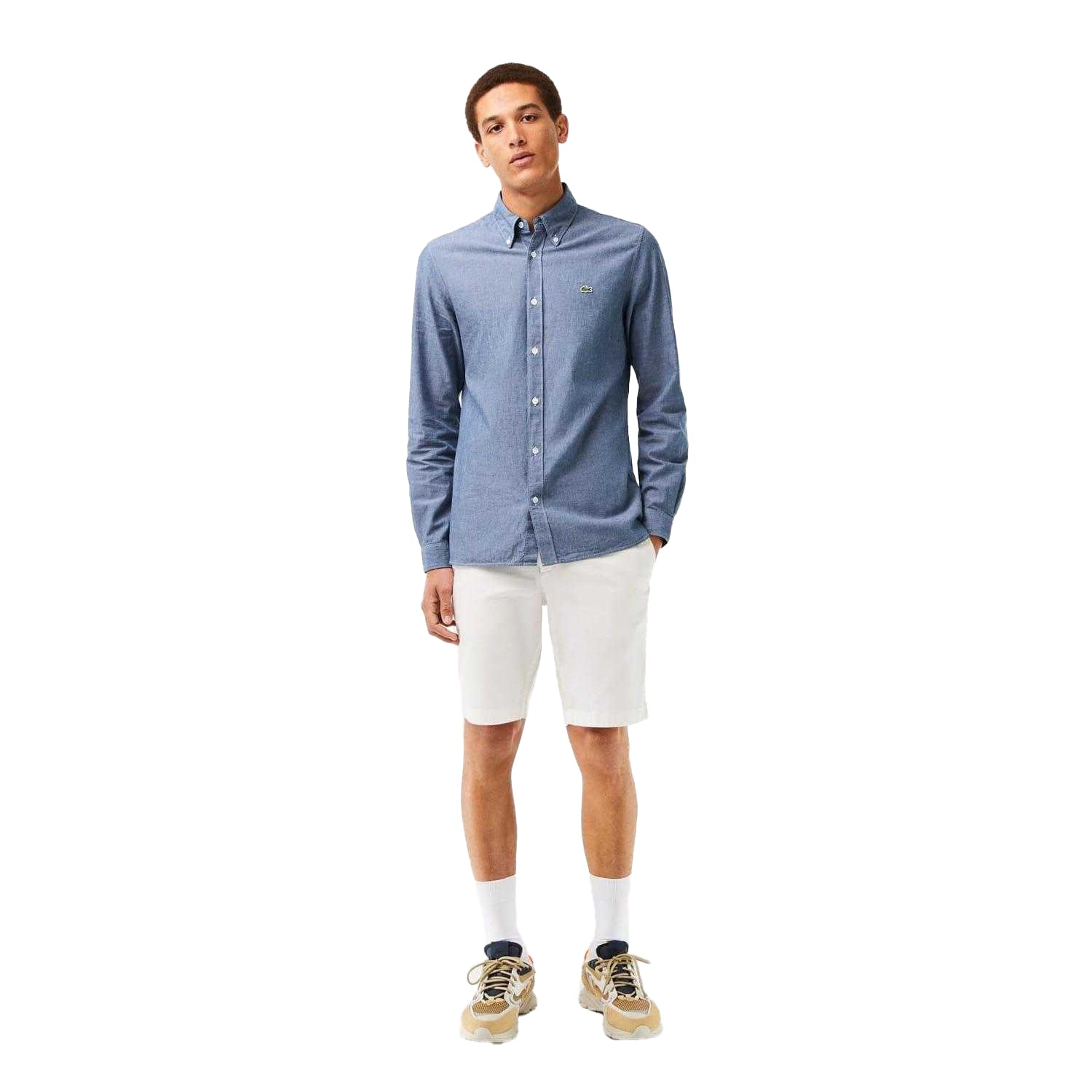 Blue - Pack Shot - Lacoste Mens Chambray Slim Shirt