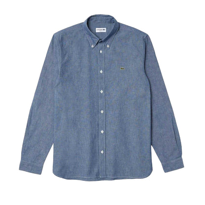 Blue - Front - Lacoste Mens Chambray Slim Shirt