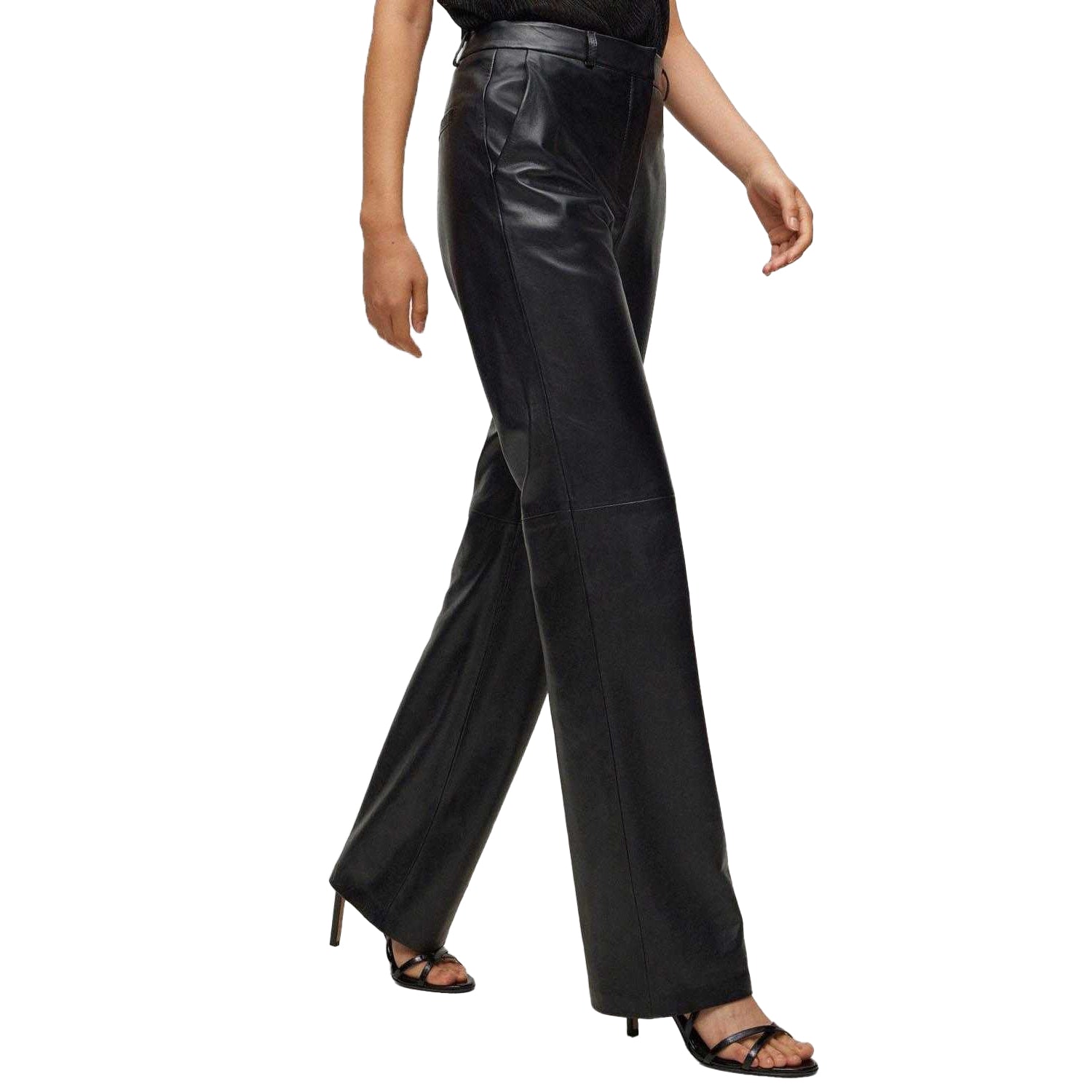 Black - Side - Boss Womens-Ladies Sileno1 Leather Trousers