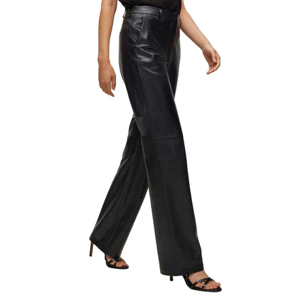 Black - Side - Boss Womens-Ladies Sileno1 Leather Trousers