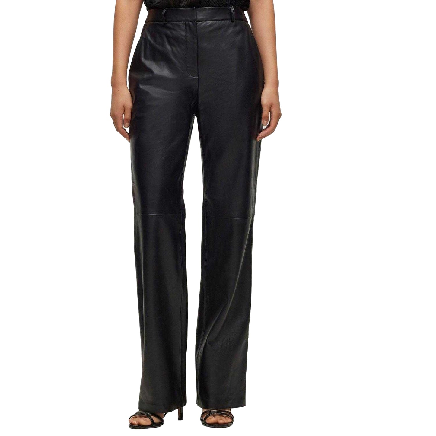 Black - Front - Boss Womens-Ladies Sileno1 Leather Trousers