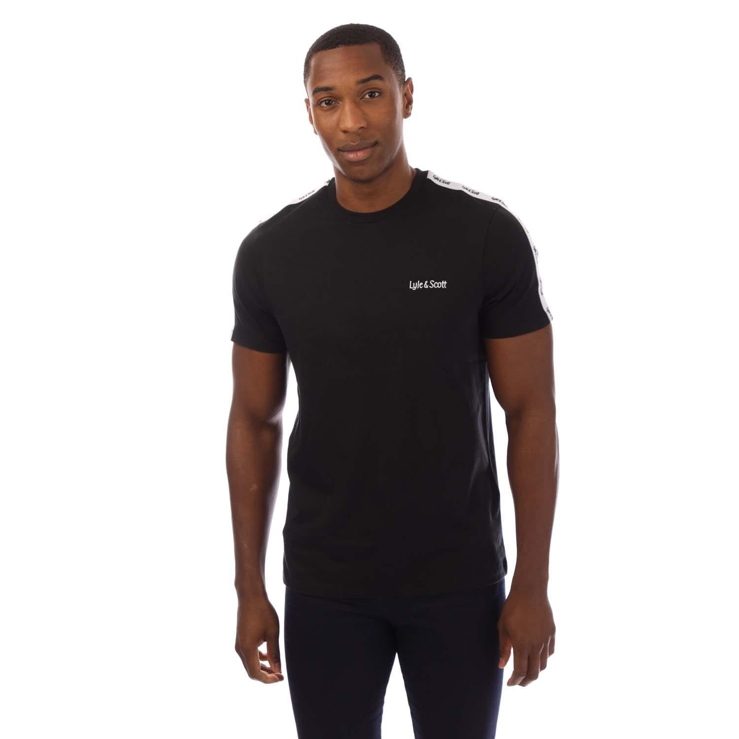 Black - Front - Lyle & Scott Mens Tape Logo T-Shirt