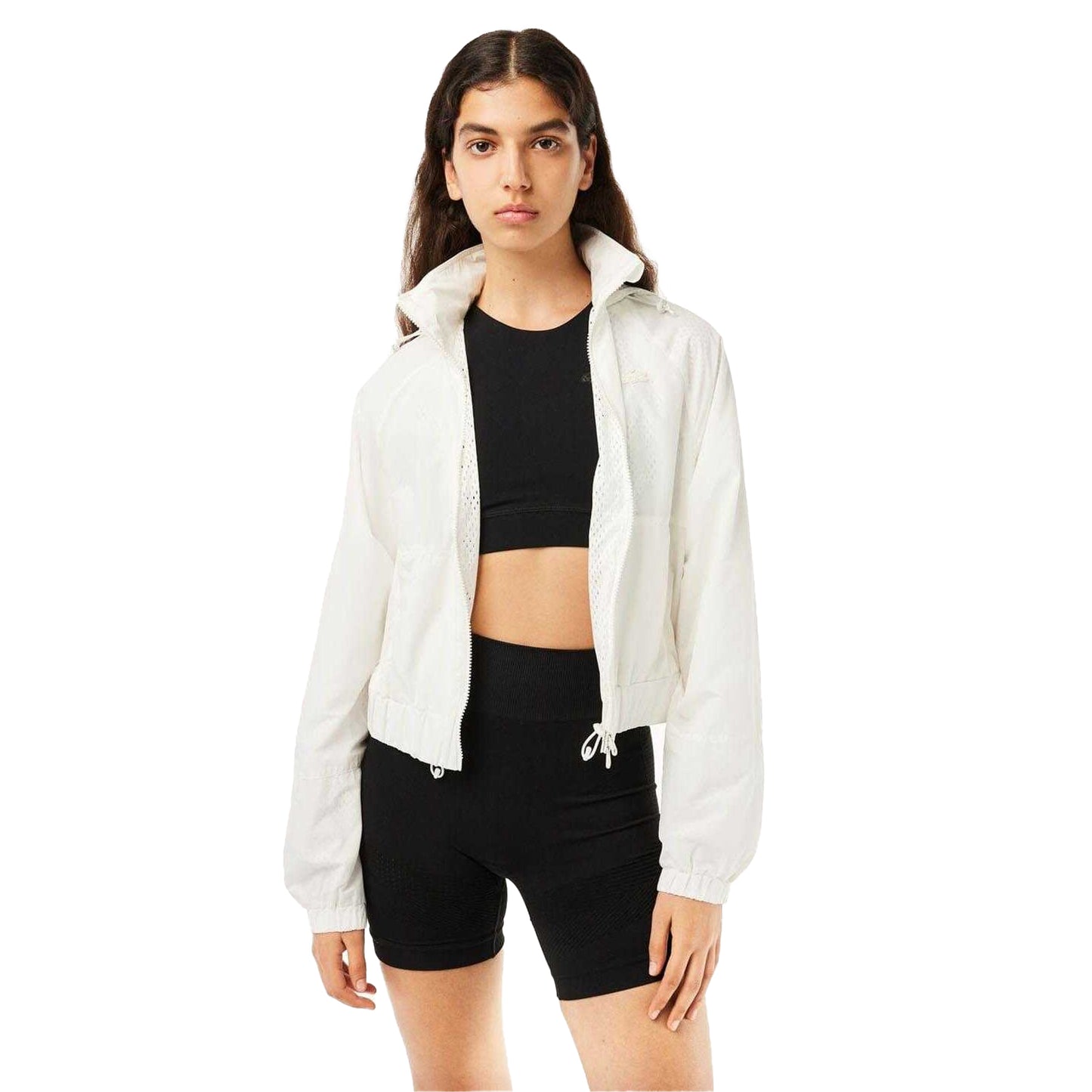 White - Side - Lacoste Womens-Ladies Full Zip Short Jacket