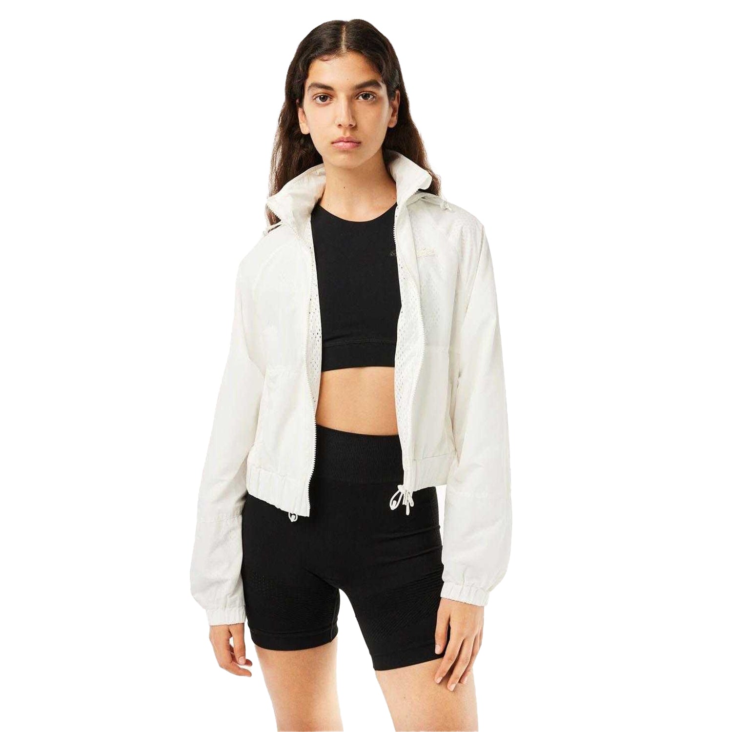 White - Side - Lacoste Womens-Ladies Full Zip Short Jacket