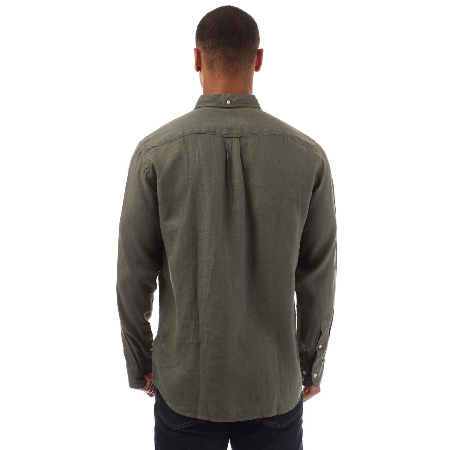 Green - Back - Gant Mens Linen Garment Dyed Regular Shirt