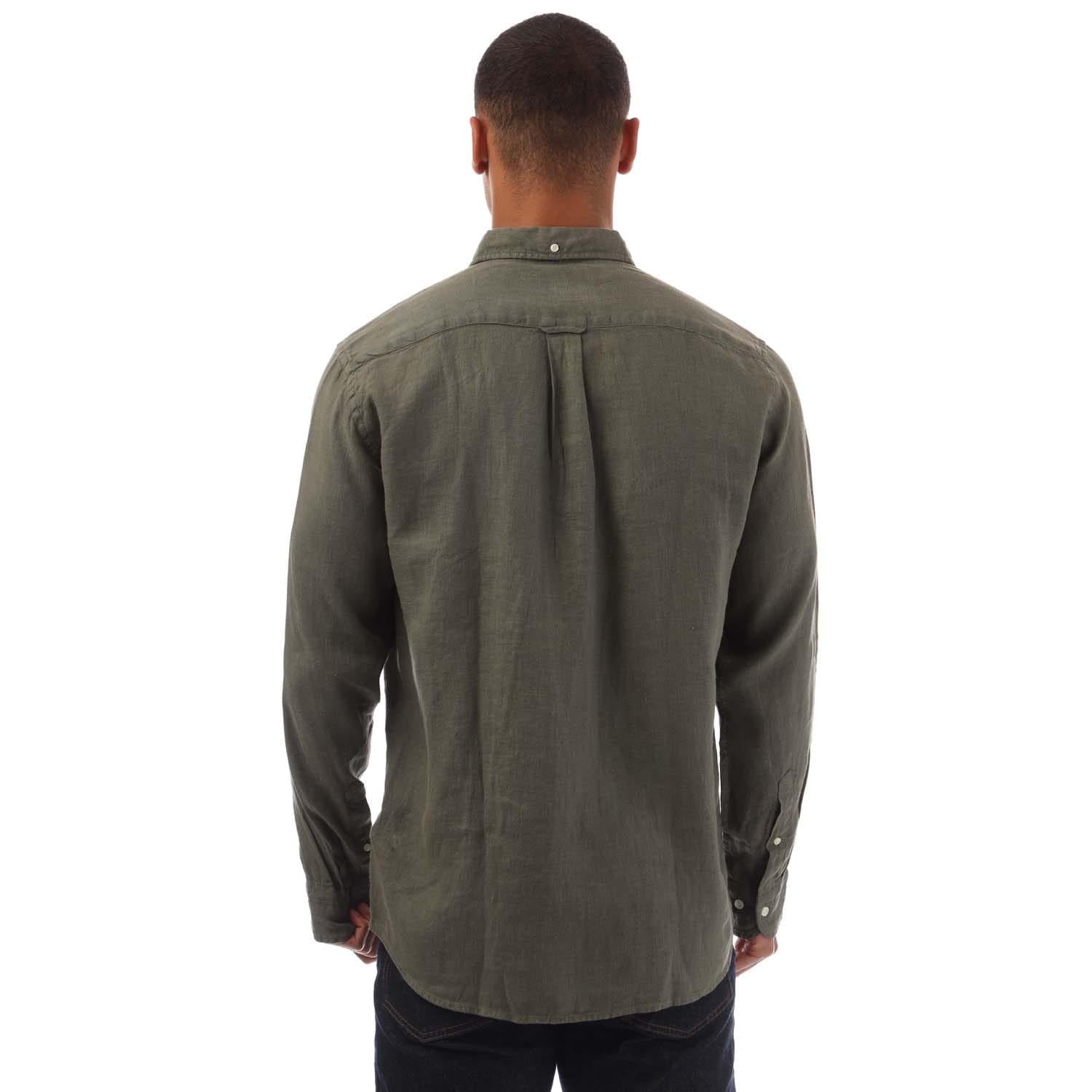 Green - Back - Gant Mens Linen Garment Dyed Regular Shirt