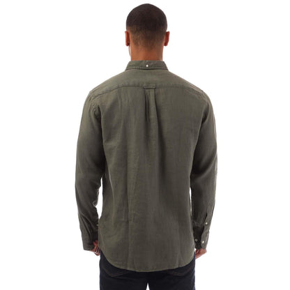 Green - Back - Gant Mens Linen Garment Dyed Regular Shirt