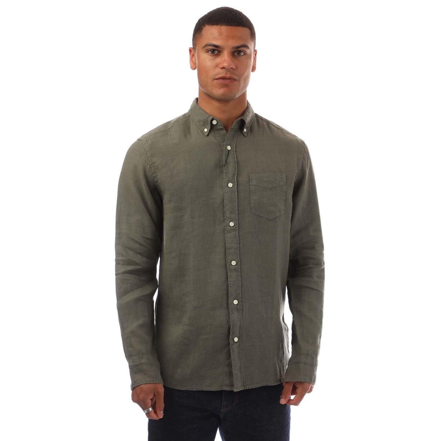 Green - Front - Gant Mens Linen Garment Dyed Regular Shirt