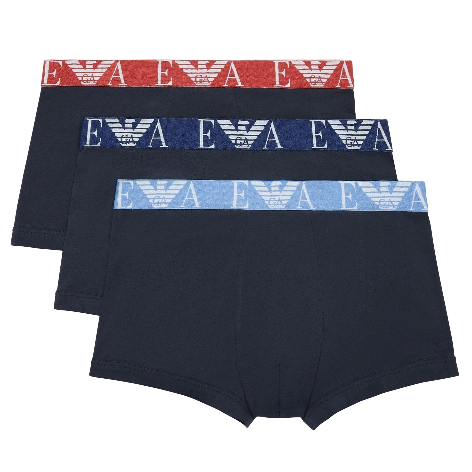 Salmon-Blue-Navy - Front - Armani Mens Boxer Shorts (Pack of 3)