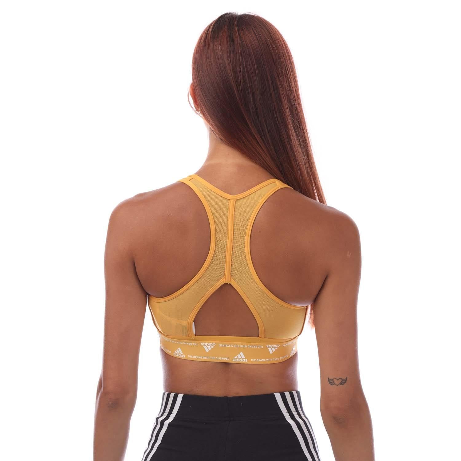 Yellow - Back - Adidas Womens-Ladies Powerreact Medium Support Training Sports Bra