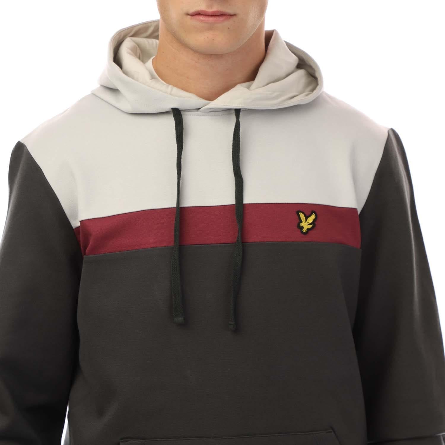 Grey - Side - Lyle & Scott Mens Colour Block Fly Fleece Hoodie