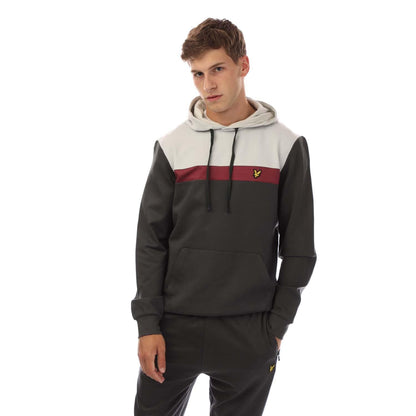 Grey - Front - Lyle & Scott Mens Colour Block Fly Fleece Hoodie