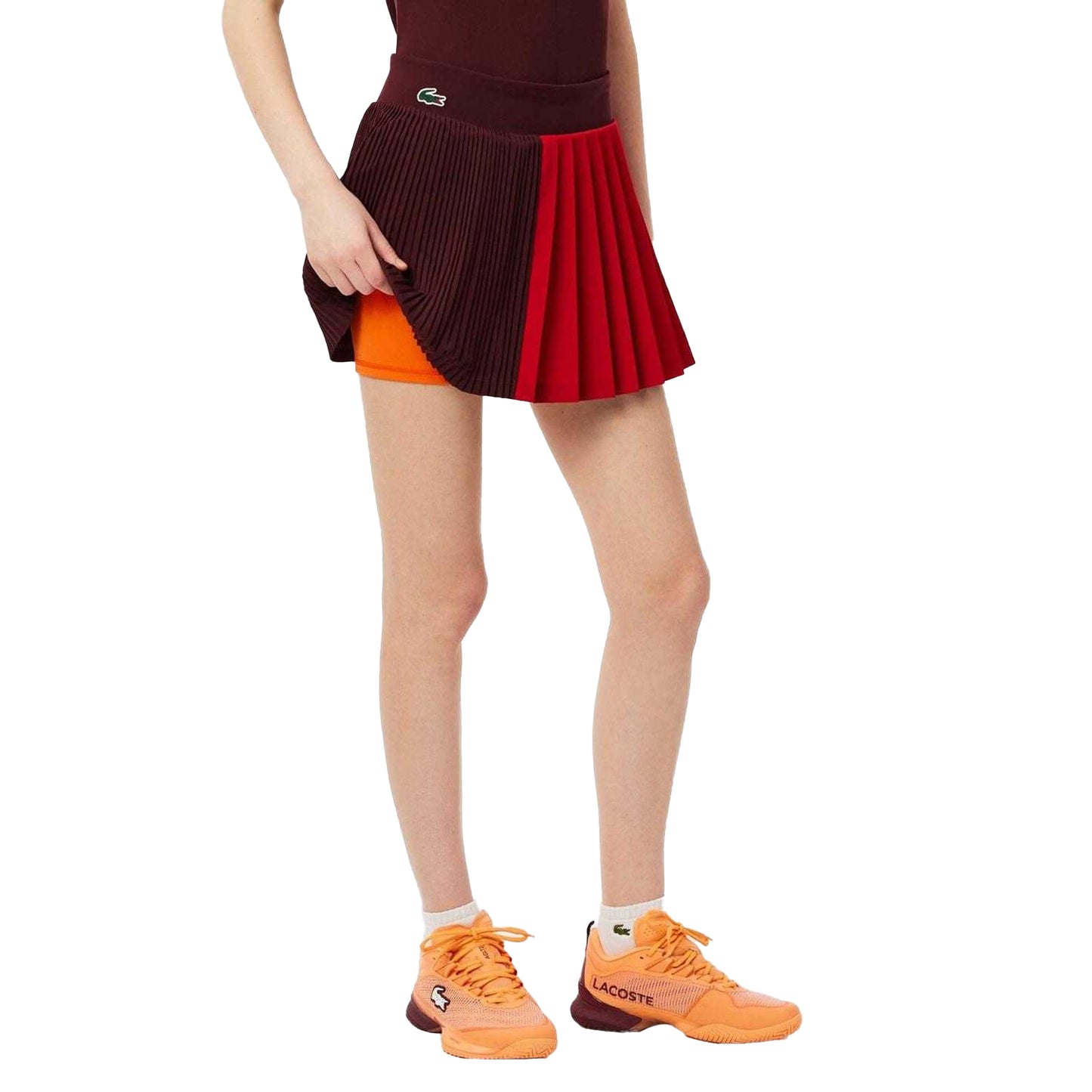 Maroon Red - Side - Lacoste Womens-Ladies Ultra Dry Tennis Skirt