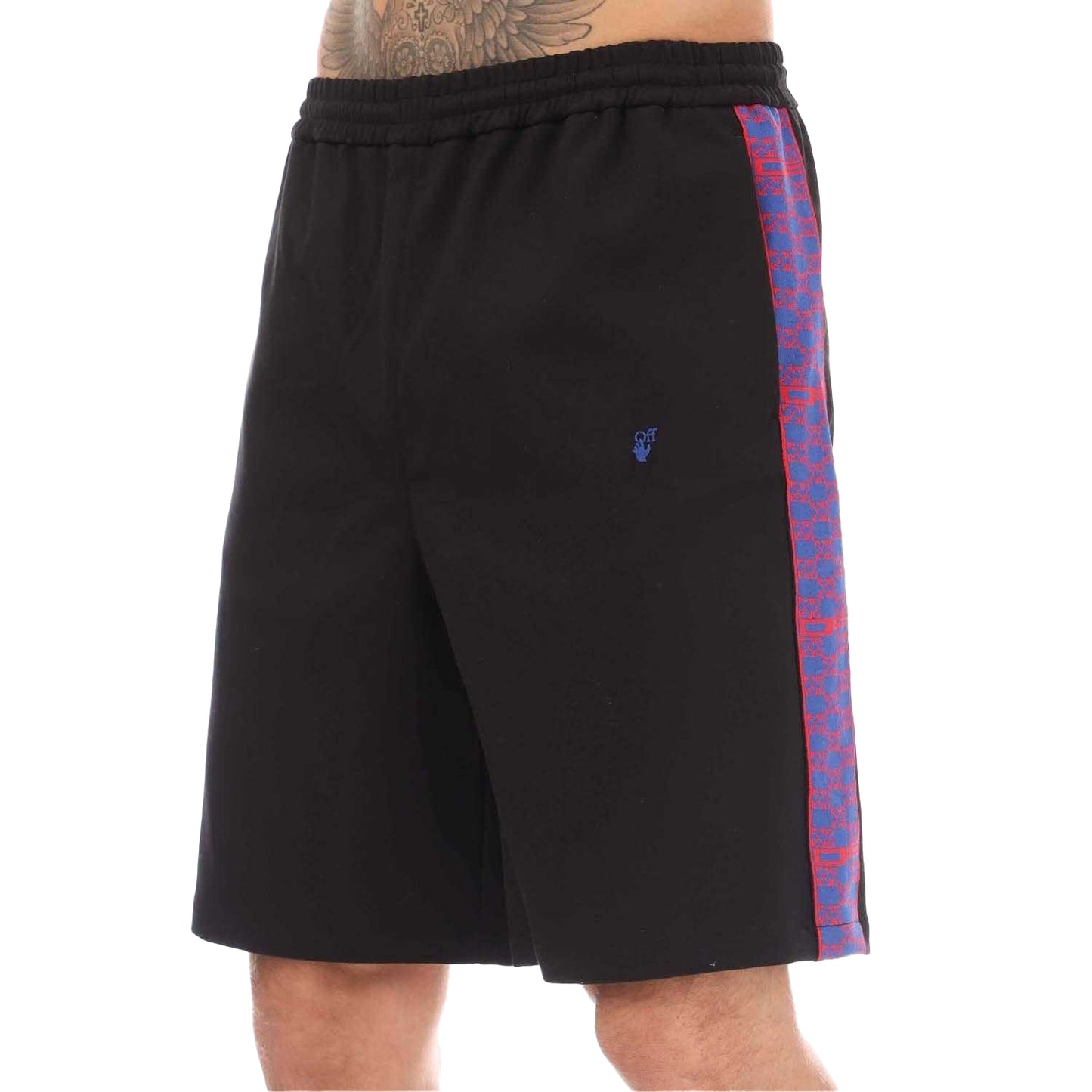 Black-Red - Side - Off White Mens Monogram Track Shorts