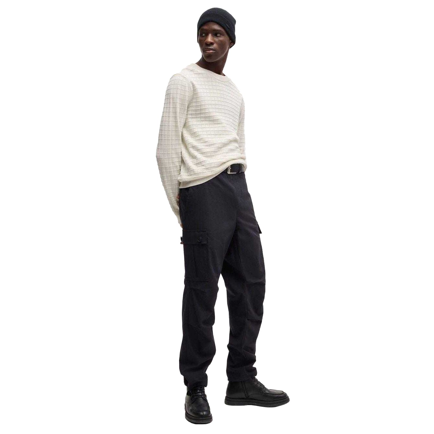 Natural - Lifestyle - Hugo Mens Scoult Grid Cotton Sweater Top