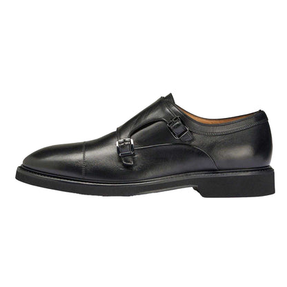 Black - Side - Boss Mens Jerrard Leather Double Monk Strap Oxford Shoes