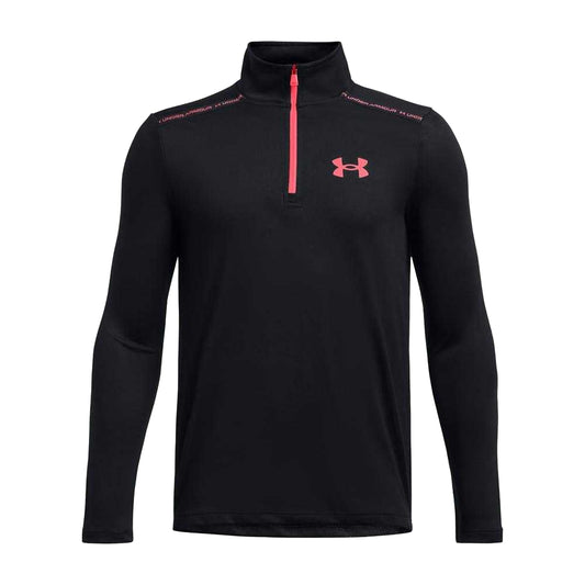 Black-Pink - Front - Under Armour Childrens-Kids Tech Quarter Zip Top