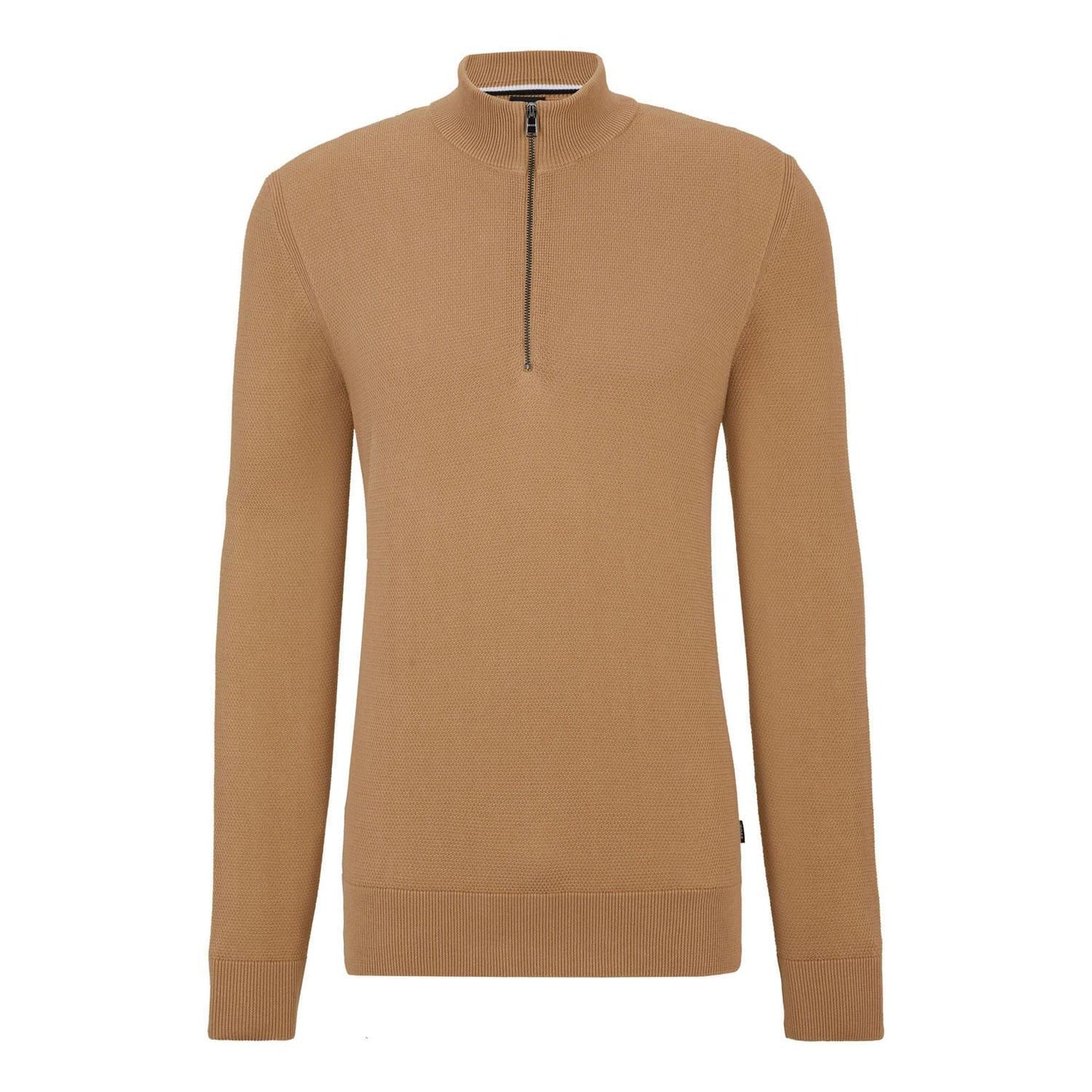 Beige - Front - Boss Mens Embrando-P Quarter Zip Sweater Top
