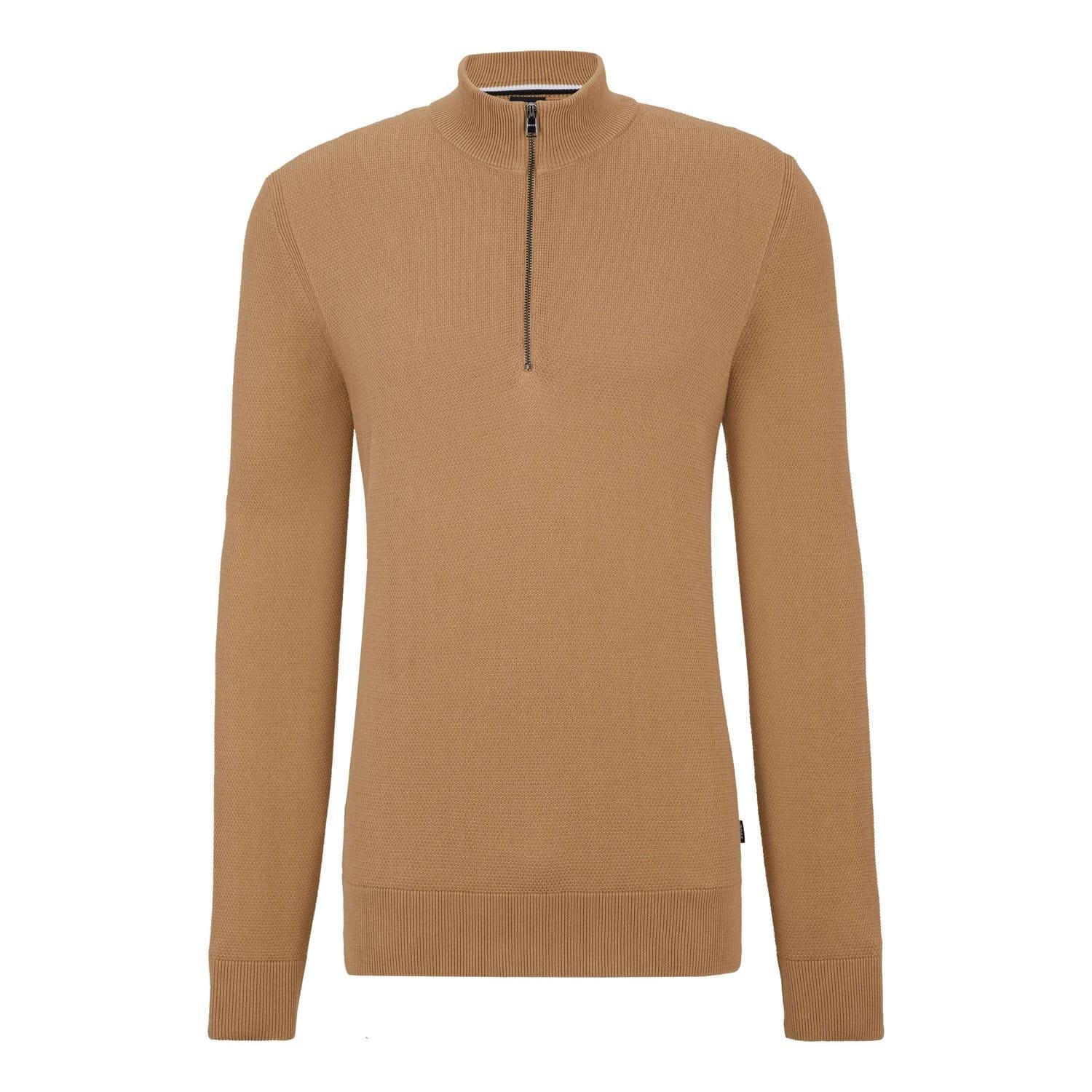 Beige - Front - Boss Mens Embrando-P Quarter Zip Sweater Top