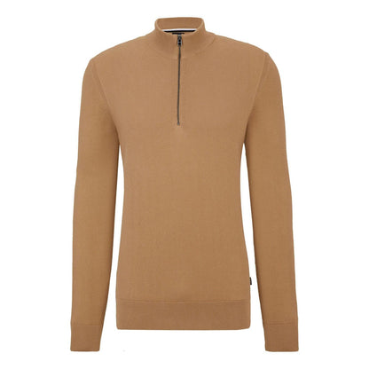 Beige - Front - Boss Mens Embrando-P Quarter Zip Sweater Top