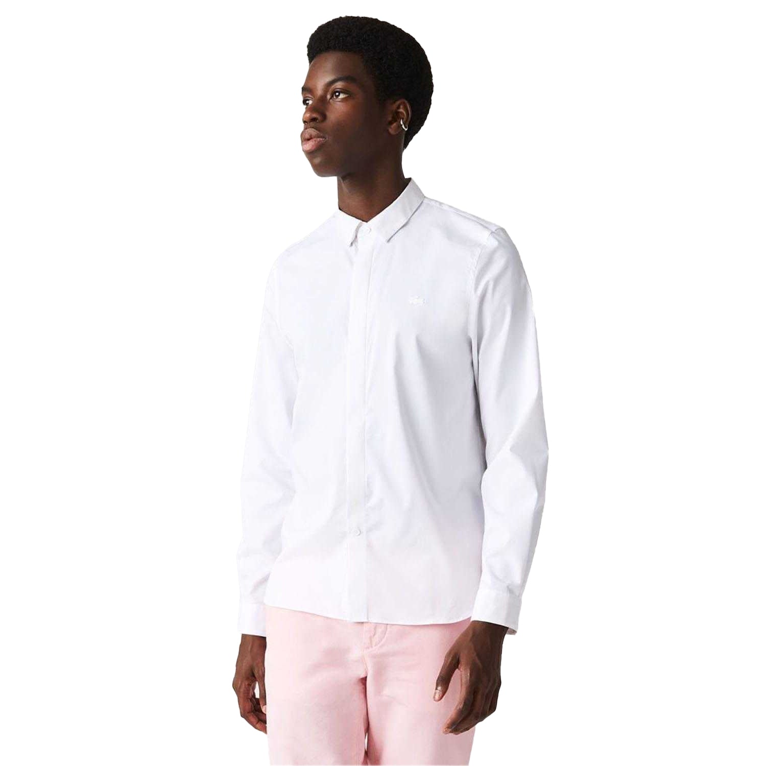 White - Side - Lacoste Mens Poplin Concealed Placket Slim Shirt