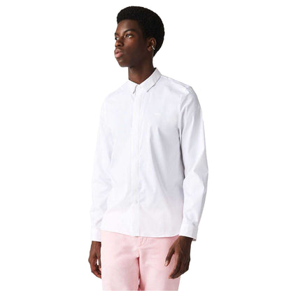 White - Side - Lacoste Mens Poplin Concealed Placket Slim Shirt