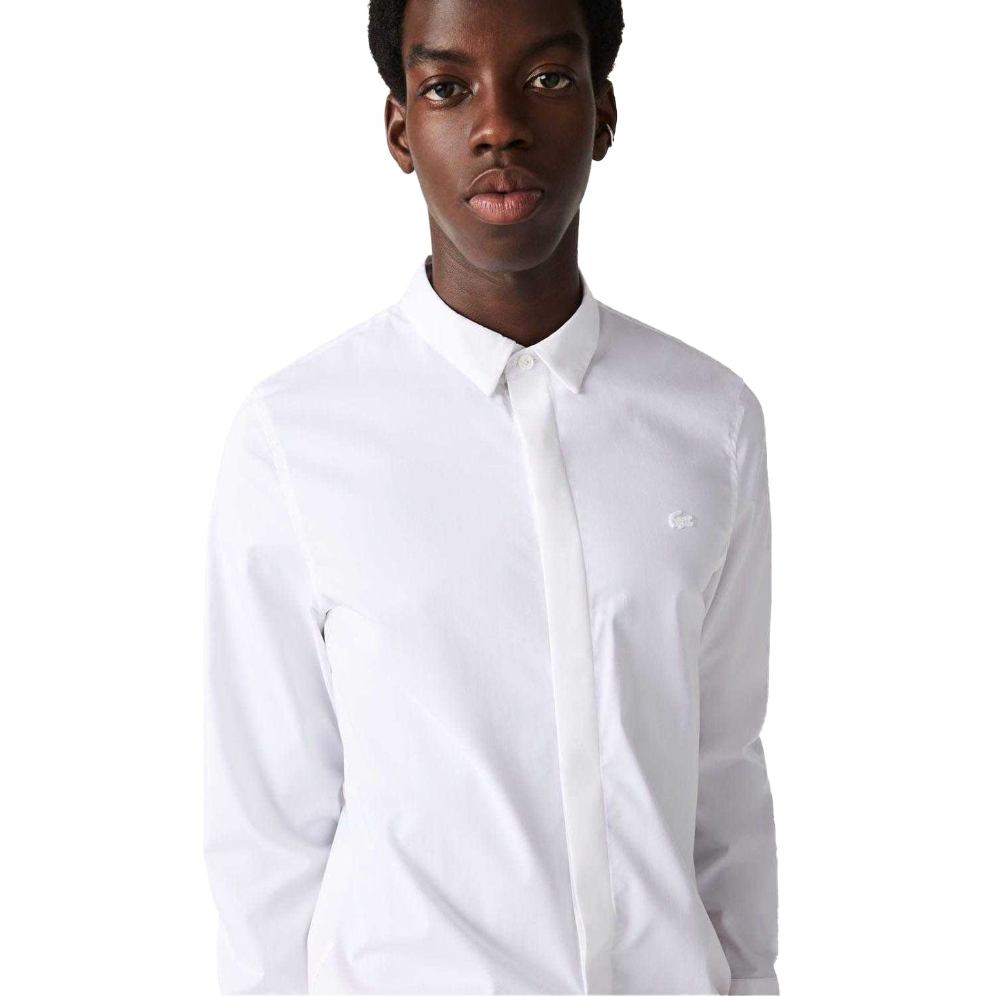 White - Pack Shot - Lacoste Mens Poplin Concealed Placket Slim Shirt