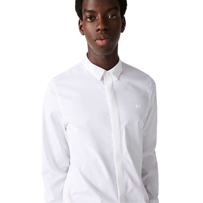 White - Pack Shot - Lacoste Mens Poplin Concealed Placket Slim Shirt