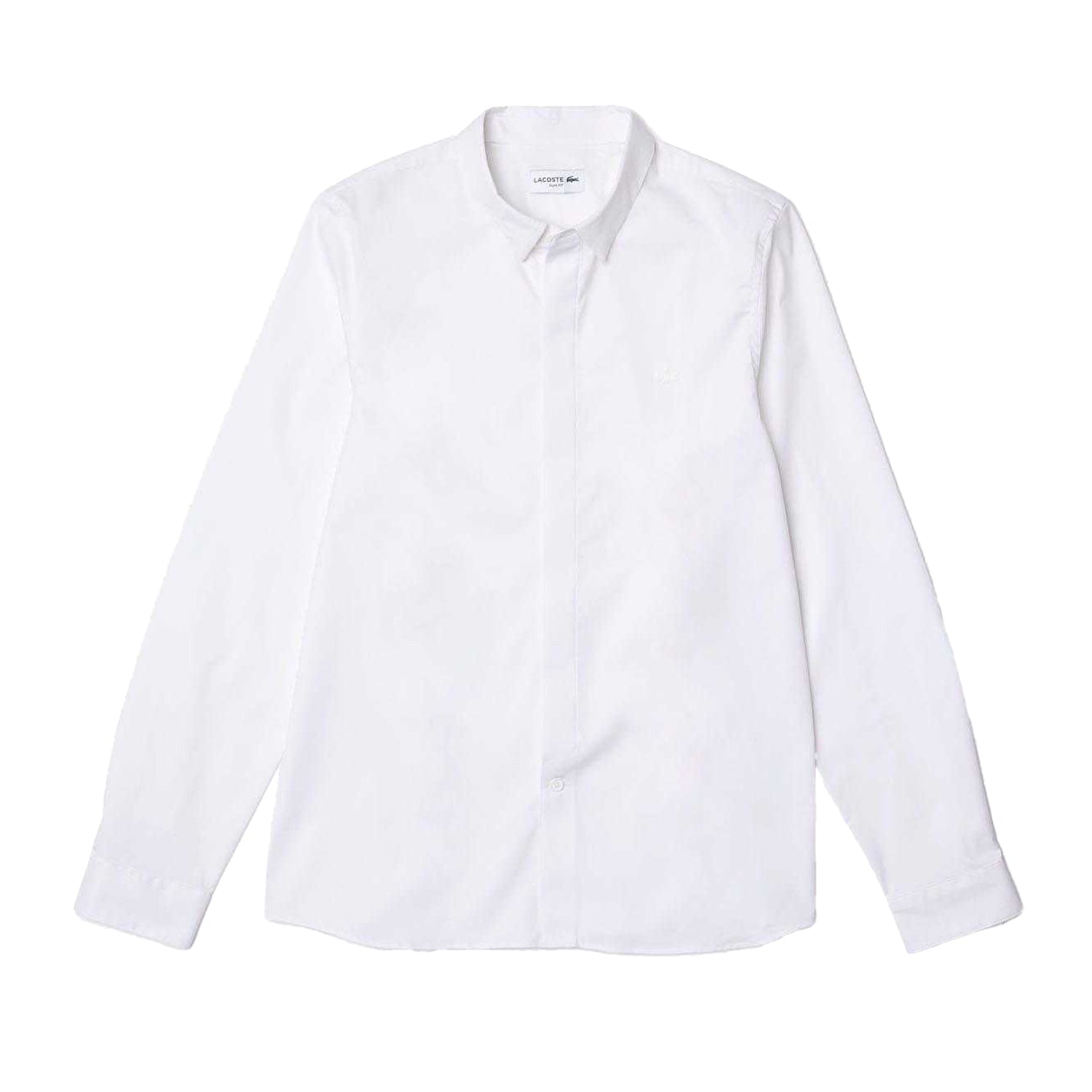 White - Front - Lacoste Mens Poplin Concealed Placket Slim Shirt