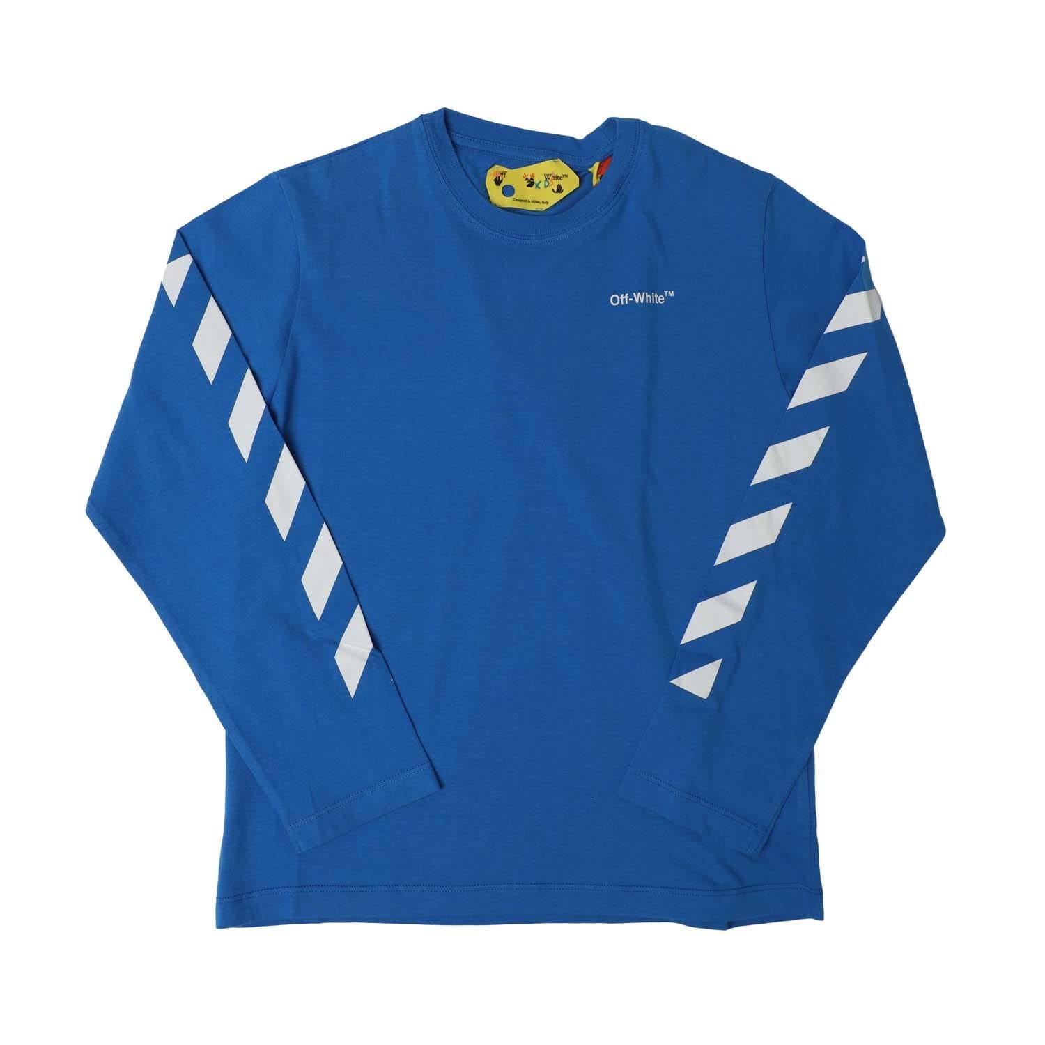 White-Blue - Front - Off White Childrens-Kids Helvetica Diagonal Long-Sleeved T-Shirt