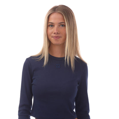 Dark Blue - Side - Hugo Womens-Ladies Dafilomena_3 Stacked Logo Top