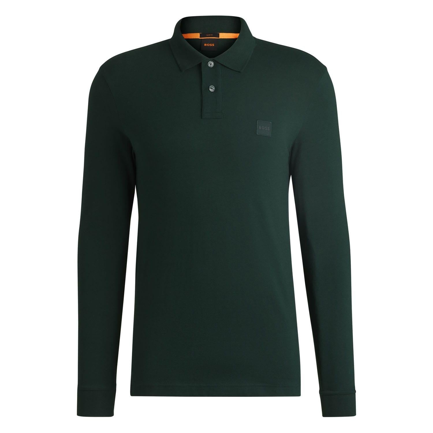 Green - Front - Boss Mens Passerby Long-Sleeved Polo Shirt