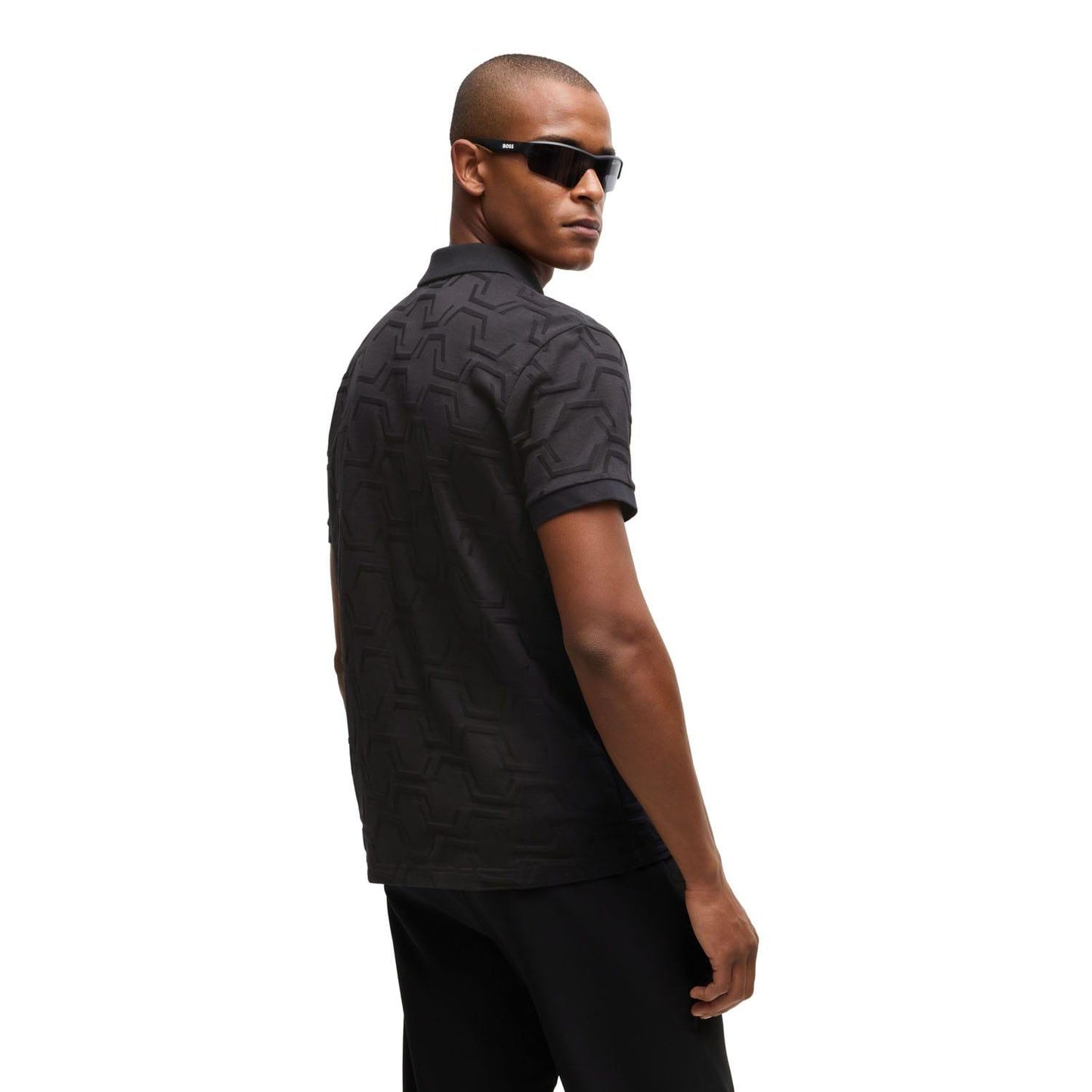 Black - Back - Boss Mens Paddy Geometric Hexagon Polo Shirt