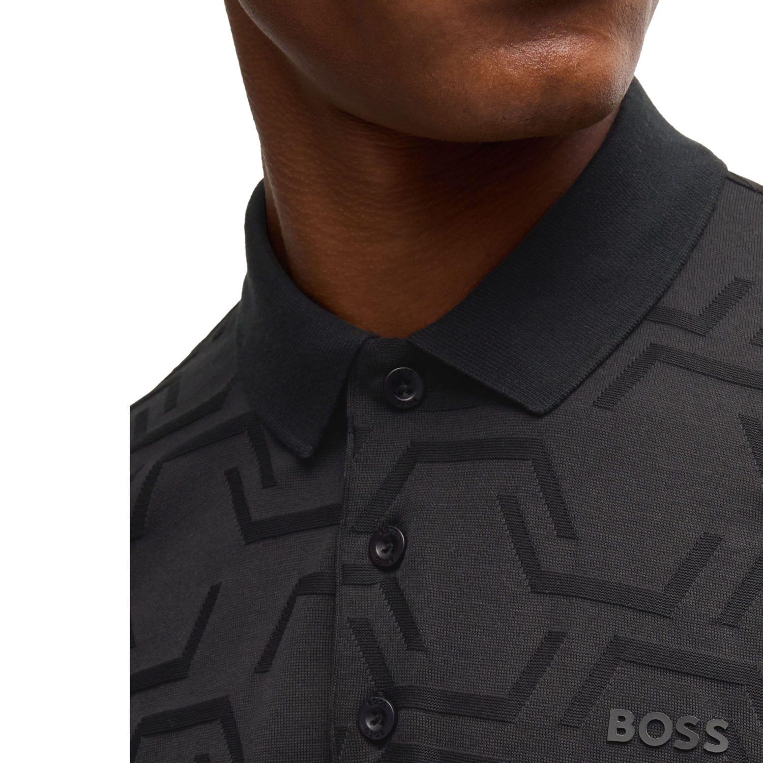 Black - Side - Boss Mens Paddy Geometric Hexagon Polo Shirt