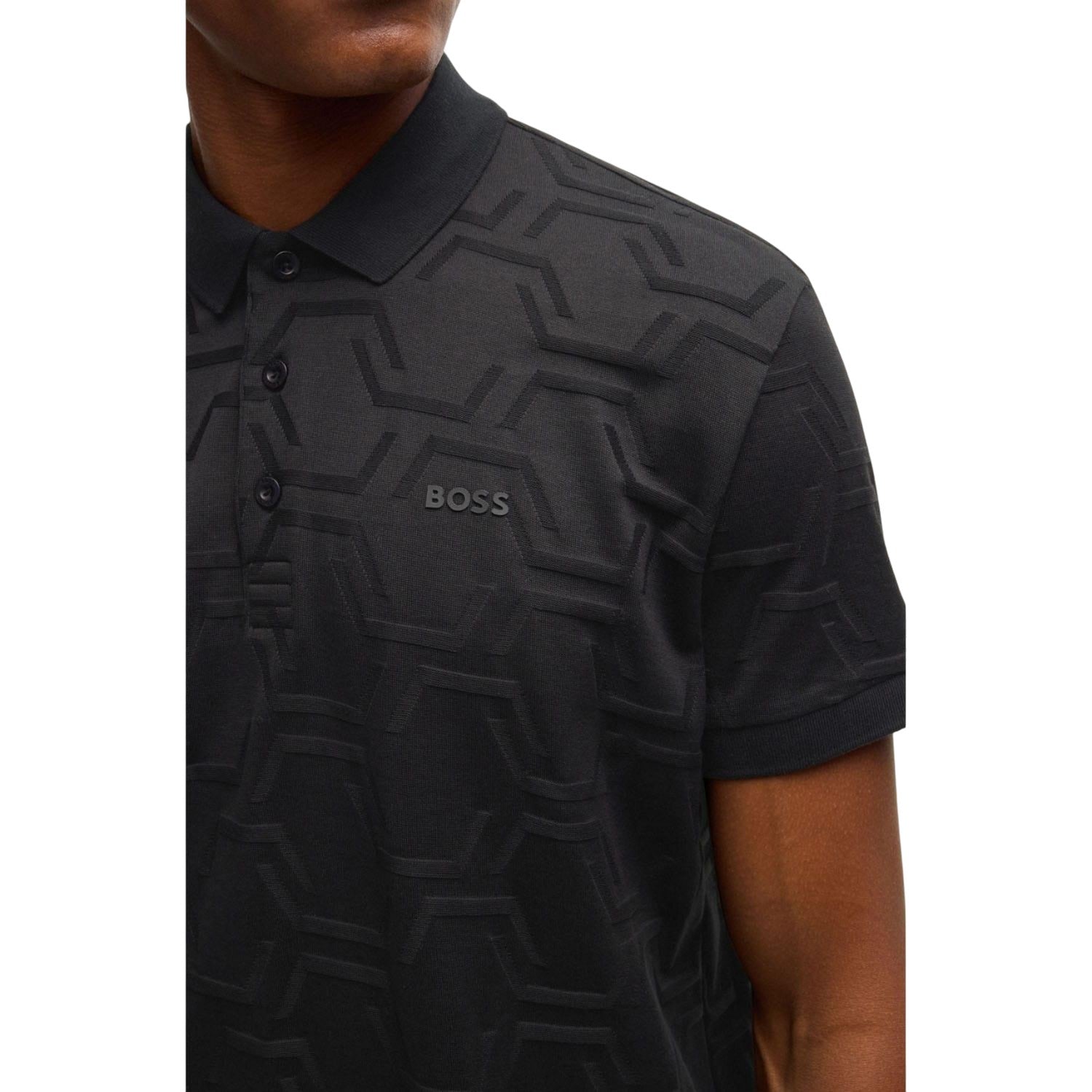 Black - Lifestyle - Boss Mens Paddy Geometric Hexagon Polo Shirt