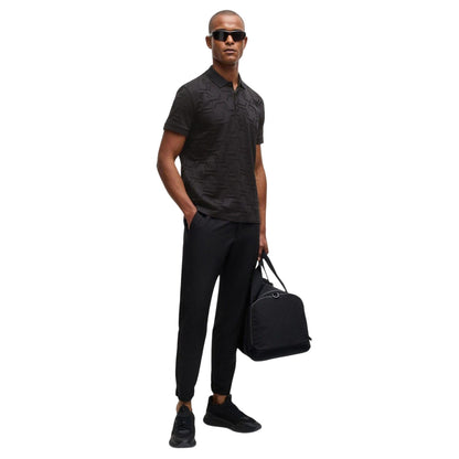 Black - Close up - Boss Mens Paddy Geometric Hexagon Polo Shirt