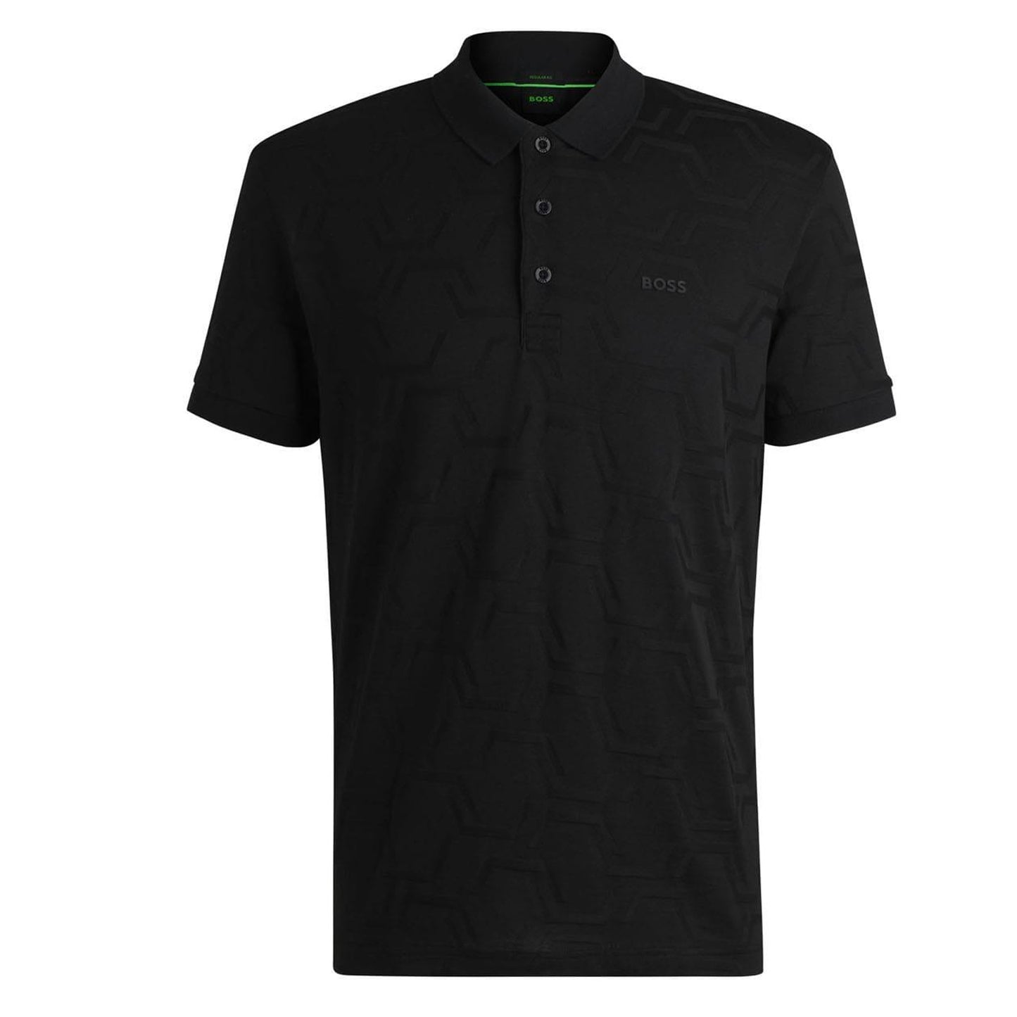 Black - Front - Boss Mens Paddy Geometric Hexagon Polo Shirt