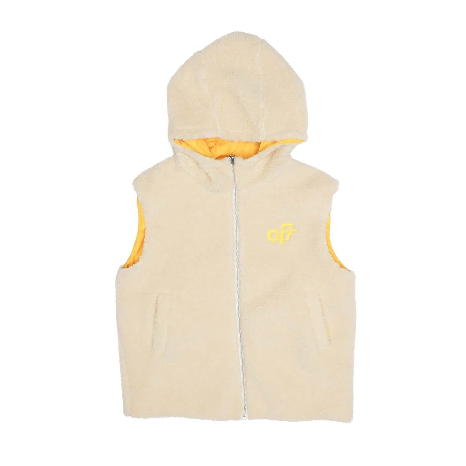 White-Yellow - Front - Off White Childrens-Kids Teddy Fur Reversible Gilet