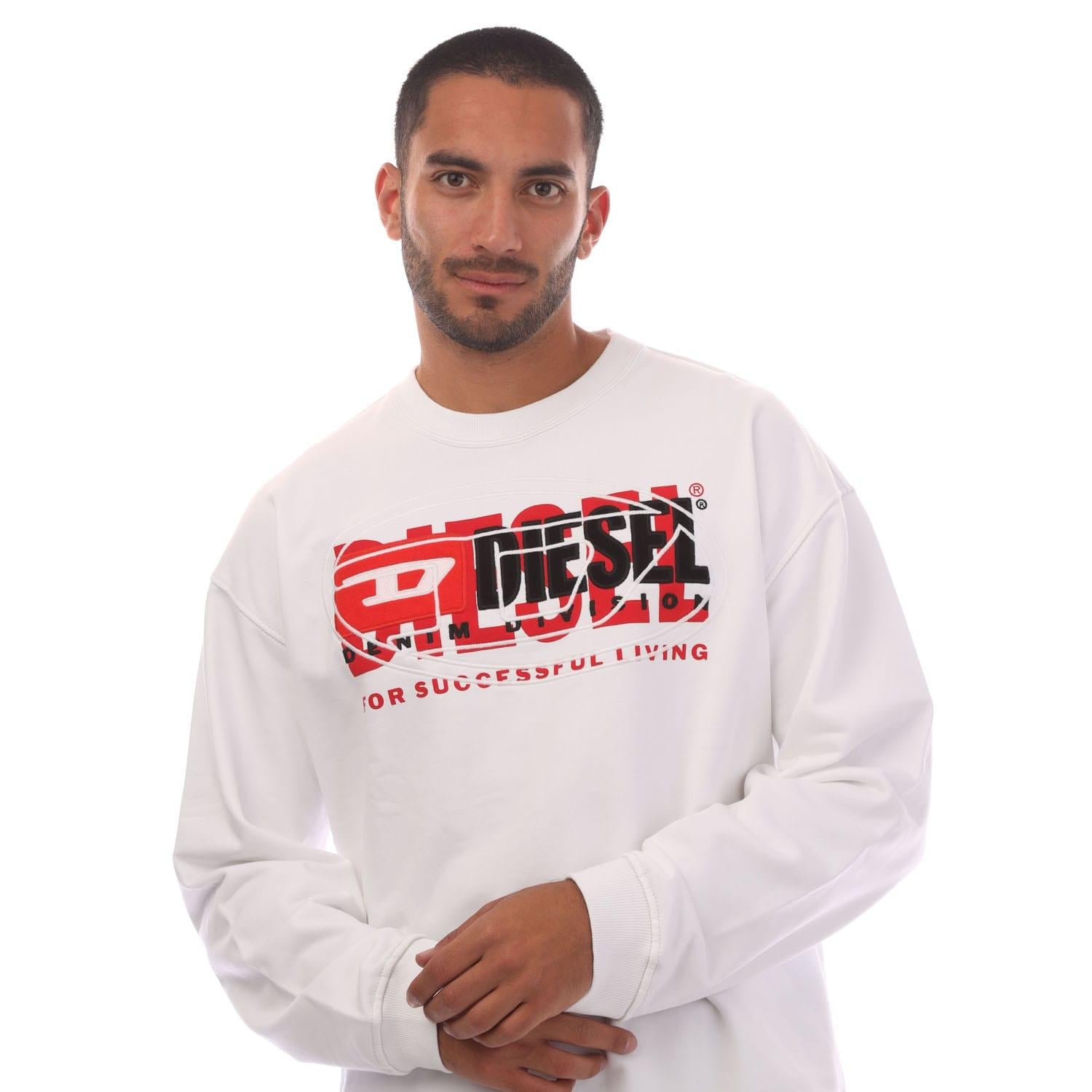 White - Side - Diesel Mens S-Baxt-N1 Sweatshirt