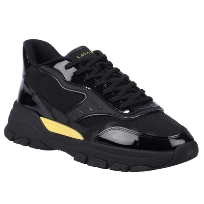 Black-Yellow - Front - Lavair Mens Pacific 2.0 Leather Trainers